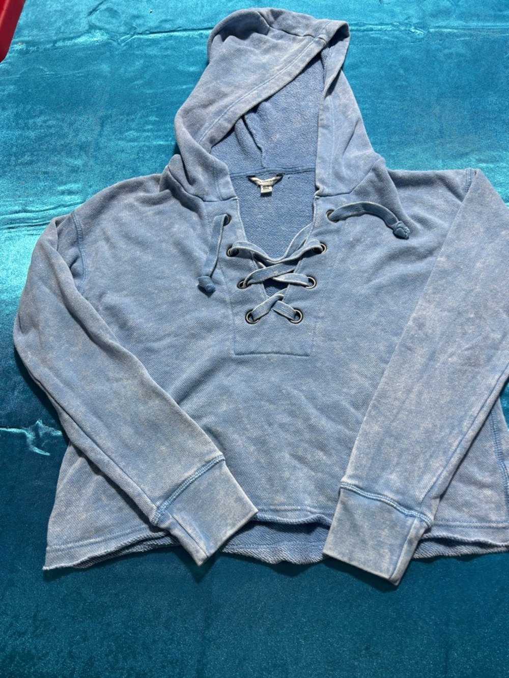 American Eagle Outfitters Lace-Up Hooded Pullover - Blue